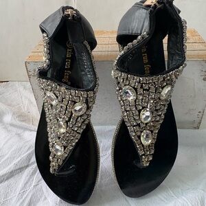 Elegant never worn Black Rhinestone Sandals 37